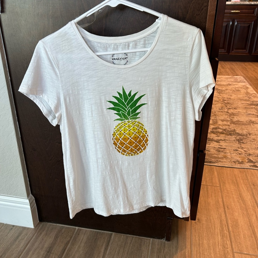 Y2K Krazy Kat bejeweled pineapple burnout Tee sz Medium